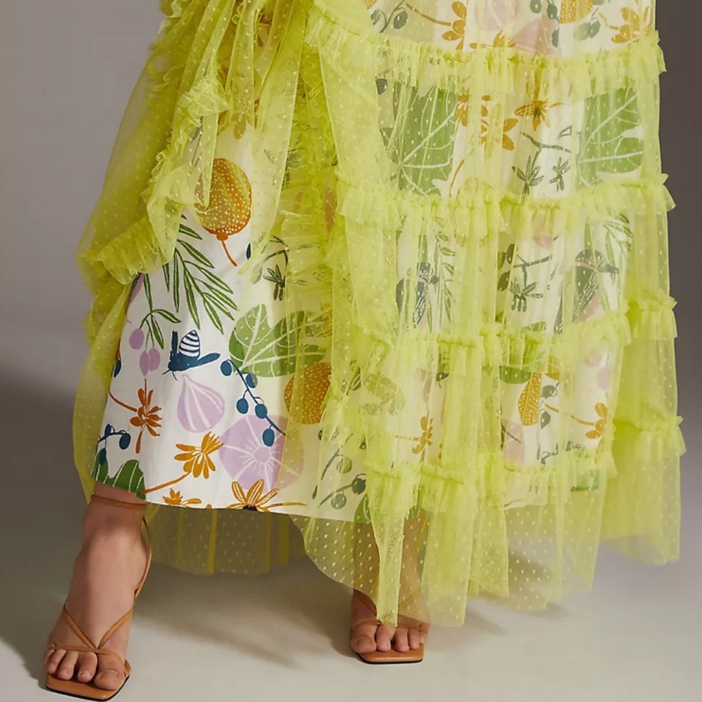 Anthropologie Yellow Floral Tiered Maxi Skirt - Picture 2 of 8